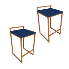 Conjunto 02 Banquetas Pietra Suede Azul Marinho Base Cobre D'Rossi