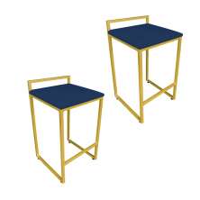 Conjunto 02 Banquetas Pietra Suede Azul Marinho Base Dourado D'Rossi