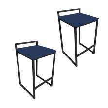 Conjunto 02 Banquetas Pietra Suede Azul Marinho Base Preto D'Rossi