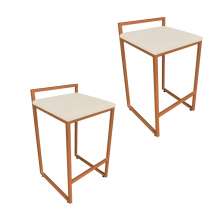 Conjunto 02 Banquetas Pietra Suede Bege Base Cobre D'Rossi