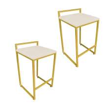 Conjunto 02 Banquetas Pietra Suede Bege Base Dourado D'Rossi