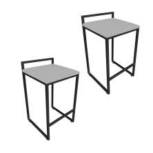Conjunto 02 Banquetas Pietra Suede Cinza Base Preto D'Rossi