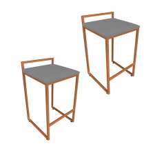 Conjunto 02 Banquetas Pietra Suede Grafite Base Cobre D'Rossi