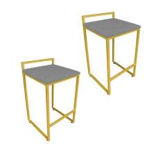Conjunto 02 Banquetas Pietra Suede Grafite Base Dourado D'Rossi