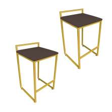 Conjunto 02 Banquetas Pietra Suede Marrom Base Dourado D'Rossi