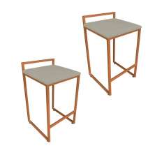 Conjunto 02 Banquetas Pietra Suede Marrom Rato Base Cobre D'Rossi