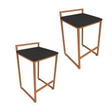 Conjunto 02 Banquetas Pietra Suede Preto Base Cobre D'Rossi