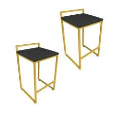 Conjunto 02 Banquetas Pietra Suede Preto Base Dourado D'Rossi