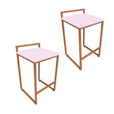 Conjunto 02 Banquetas Pietra Suede Rosa Bebê Base Cobre D'Rossi