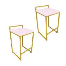 Conjunto 02 Banquetas Pietra Suede Rosa Bebê Base Dourado D'Rossi