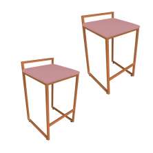Conjunto 02 Banquetas Pietra Suede Rose Base Cobre D'Rossi