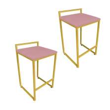 Conjunto 02 Banquetas Pietra Suede Rose Base Dourado D'Rossi