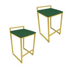 Conjunto 02 Banquetas Pietra Suede Verde Base Dourado D'Rossi