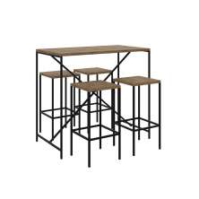 Conjunto Mesa Bancada com 04 Banquetas Alta Steel Quadra Estilo Industrial Vermont e Pés Metálico Preto - D'Rossi