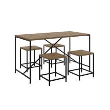 Conjunto Mesa de Jantar com 04 Banquetas Baixa Steel Quadra Estilo Industrial Vermont e Pés Metálico Preto - D'Rossi