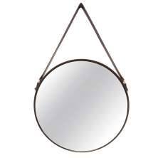 Espelho Adnet Redondo Preto com Alça de Couro 57,5x36 cm - D'Rossi