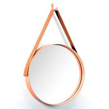 Espelho Redondo 35 cm Decorativo Adnet Cobre Escandinavo com Alça de Couro - D'Rossi
