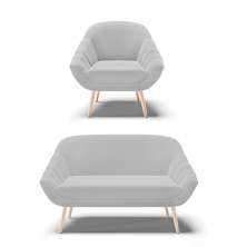 Kit 01 Namoradeira 02 Lugares e 01 Poltrona Giovana Suede Cinza Pés Palito Natural - D'Rossi