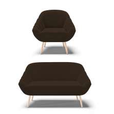 Kit 01 Namoradeira 02 Lugares e 01 Poltrona Giovana Suede Marrom Pés Palito Natural - D'Rossi