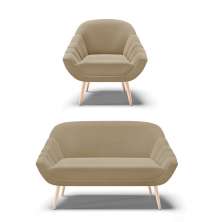 Kit 01 Namoradeira 02 Lugares e 01 Poltrona Giovana Suede Marrom Rato Pés Palito Natural - D'Rossi