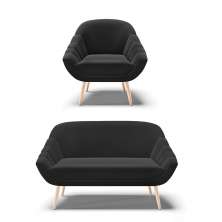 Kit 01 Namoradeira 02 Lugares e 01 Poltrona Giovana Suede Preto Pés Palito Natural - D'Rossi