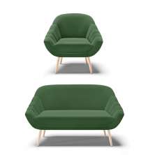 Kit 01 Namoradeira 02 Lugares e 01 Poltrona Giovana Suede Verde Pés Palito Natural - D'Rossi