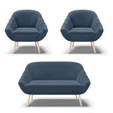 Kit 01 Namoradeira 02 Lugares e 02 Poltronas Giovana Suede Azul Marinho Pés Palito Natural - D'Rossi
