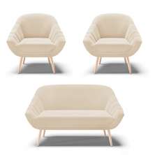 Kit 01 Namoradeira 02 Lugares e 02 Poltronas Giovana Suede Bege Pés Palito Natural - D'Rossi