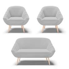Kit 01 Namoradeira 02 Lugares e 02 Poltronas Giovana Suede Cinza Pés Palito Natural - D'Rossi