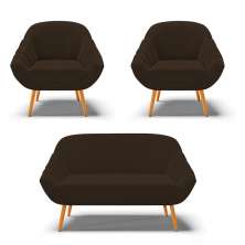Kit 01 Namoradeira 02 Lugares e 02 Poltronas Giovana Suede Marrom Pés Palito Castanho - D'Rossi