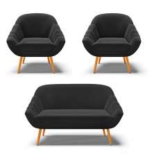 Kit 01 Namoradeira 02 Lugares e 02 Poltronas Giovana Suede Preto Pés Palito Castanho - D'Rossi