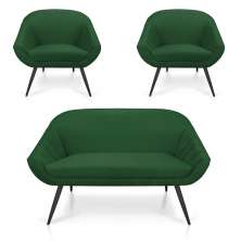 Kit 01 Namoradeira 02 Lugares e 02 Poltronas Giovana Suede Verde Pés Palito De Ferro - D'Rossi