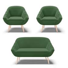 Kit 01 Namoradeira 02 Lugares e 02 Poltronas Giovana Suede Verde Pés Palito Natural - D'Rossi