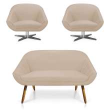 Kit 01 Namoradeira 02 Lugares e 02 Poltronas Giratória Giovana Suede Base Cromada - D'Rossi