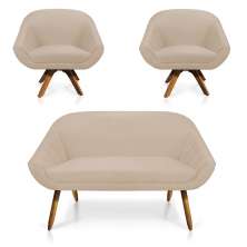 Kit 01 Namoradeira 02 Lugares e 02 Poltronas Giratória Giovana Suede Base Madeira MM30 - D'Rossi