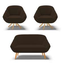 Kit 01 Namoradeira 02 Lugares e 02 Poltronas Giratória Giovana Suede Marrom Base Madeira MA30 - D'Rossi