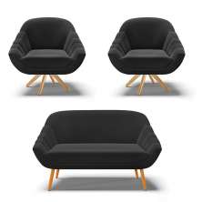 Kit 01 Namoradeira 02 Lugares e 02 Poltronas Giratória Giovana Suede Preto Base Madeira MA30 - D'Rossi
