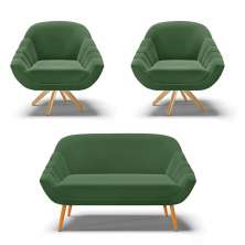 Kit 01 Namoradeira 02 Lugares e 02 Poltronas Giratória Giovana Suede Verde Base Madeira MA30 - D'Rossi