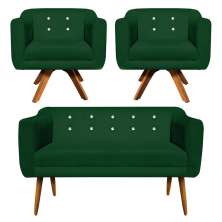 Kit 01 Namoradeira 02 Lugares e 02 Poltronas Giratória Julia Suede Verde com Strass Base Madeira MM30 D'Rossi