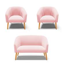 Kit 01 Namoradeira 02 Lugares e 02 Poltronas Stella Suede Rosa Bebê Pés Palito Castanho D'Rossi