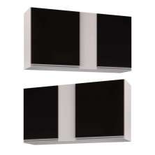 Kit 02 Armários Aéreo de Cozinha Lavanderia 02 Portas Agata Branco e Preto 100 cm - D'Rossi