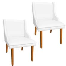 Kit 02 Cadeiras de Jantar Liz Corino Branco Pés Palito Castanho - D'Rossi