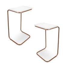 Kit 02 Mesas Lateral Tampo Branco Multiuso para Sofá Base Bronze D'Rossi