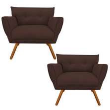 Kit 02 Poltronas Anitta Suede Marrom Pés Palito Castanho D'Rossi