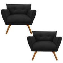 Kit 02 Poltronas Anitta Suede Preto Pés Palito Castanho D'Rossi