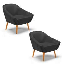 Kit 02 Poltronas Giovana Corino Preto Pés Palito Castanho - D'Rossi