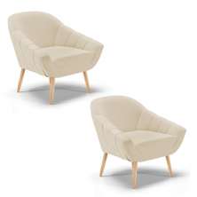 Kit 02 Poltronas Giovana Linho Areia A27 Pés Palito Natural - D'Rossi