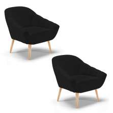Kit 02 Poltronas Giovana Linho Preto A79 Pés Palito Natural - D'Rossi
