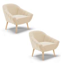 Kit 02 Poltronas Giovana Suede Bege Pés Palito Natural - D'Rossi