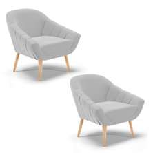 Kit 02 Poltronas Giovana Suede Cinza Pés Palito Natural - D'Rossi